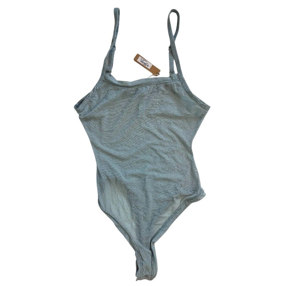 NEW SKIMS Sky Blue Thin Strap Summer Mesh Fits Everybody Cami Bodysuit Large